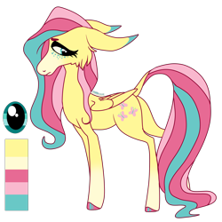 Size: 2000x2000 | Tagged: safe, artist:puppythekat (sofurry), fluttershy, pegasus, pony, g4, alternate universe, colored hooves, female, freckles, high res, lanky, lidded eyes, looking back, mare, redesign, reference sheet, simple background, skinny, solo, thin, transparent background