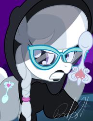 Size: 2094x2715 | Tagged: safe, artist:stormythetrooper, silver spoon, earth pony, pony, g4, clothes, face paint, ginosaji, gritted teeth, high res, hoodie, spoon, teeth, the horribly slow murderer with the extremely inefficient weapon