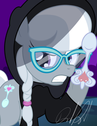 Size: 2094x2715 | Tagged: safe, alternate version, artist:stormythetrooper, silver spoon, earth pony, pony, g4, clothes, ginosaji, gritted teeth, high res, hoodie, solo, spoon, teeth, the horribly slow murderer with the extremely inefficient weapon