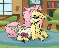 Size: 1280x1031 | Tagged: safe, artist:mr-snack, fluttershy, oc, oc:meadow, pony, g4, baby, baby pony, lying down, prone