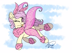 Size: 3915x2894 | Tagged: safe, artist:julunis14, oc, oc only, oc:light violet, moth, mothpony, original species, :p, antennae, chest fluff, cute, flying, freckles, high res, hoof fluff, looking at you, mlem, not fluttershy, ocbetes, one eye closed, silly, tongue out