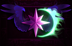 Size: 2800x1766 | Tagged: safe, artist:opal_radiance, twilight sparkle, equestria girls, g4, commission, cutie mark, cutie mark only, fanfic, fanfic art, fanfic cover, flag, midnight sparkle, no pony, solo, wings