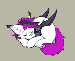 Size: 1321x1073 | Tagged: artist needed, safe, oc, oc only, oc:lance, bat pony, pony, coffee, eyes closed, multicolored hair, simple background, sleeping, solo