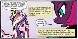 Size: 1334x671 | Tagged: safe, artist:andy price, idw, princess cadance, tempest shadow, alicorn, pony, unicorn, friendship is magic #67, g4, my little pony: friendship is magic (idw), spoiler:comic, dialogue, duo, female, mare, monologue, speech bubble, talking, tempest's tale