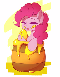 Size: 1692x2160 | Tagged: safe, artist:shavurrr, pinkie pie, earth pony, pony, g4, eyes closed, female, food, honey, huevember, mare, messy eating, solo