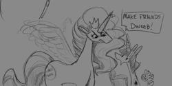 Size: 1090x547 | Tagged: safe, artist:tgwonder, princess celestia, spike, twilight sparkle, alicorn, dragon, pony, unicorn, friendship is magic, g4, dialogue, rough sketch