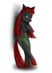 Size: 1350x1900 | Tagged: safe, artist:volpoune, pony, black and red, brony, clothes, commission, commission open, drawing, dress, female, grumpy, ponified, simple background, solo, white background