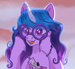 Size: 2483x2292 | Tagged: safe, artist:auroracursed, izzy moonbow, pony, unicorn, g5, cute, female, glasses, high res, mare, round glasses, smiling, solo