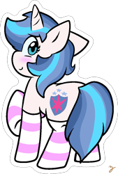 Size: 690x1019 | Tagged: safe, artist:zutcha, shining armor, pony, unicorn, g4, blushing, clothes, female, gleaming shield, outline, rule 63, simple background, socks, solo, striped socks, transparent background, white outline