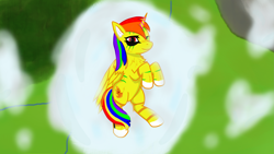 Size: 3415x1920 | Tagged: safe, artist:starfire dream, oc, oc only, oc:grace seraph, alicorn, pony, alicorn oc, chest fluff, cloud, horn, one eye closed, solo, wings