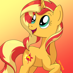 Size: 1000x1000 | Tagged: safe, artist:shycookieq, sunset shimmer, pony, unicorn, female, gradient background, open mouth, solo