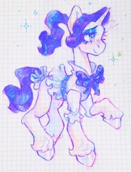 Size: 1558x2048 | Tagged: safe, artist:p0nyplanet, rarity, pony, g4, bow, clothes, dress, graph paper, sketch, solo, sparkles