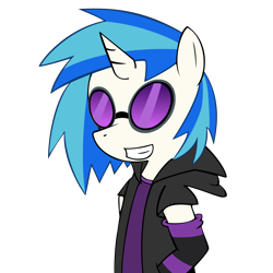 Size: 3000x3000 | Tagged: safe, artist:mkovic, artist:tsubukisan, dj pon-3, vinyl scratch, unicorn, semi-anthro, g4, arm warmers, clothes, grin, high res, hoodie, simple background, smiling, solo, transparent background, vector, vinyl's glasses