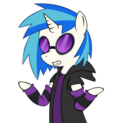 Size: 3000x3000 | Tagged: safe, artist:mkovic, artist:tsubukisan, dj pon-3, vinyl scratch, unicorn, semi-anthro, g4, arm hooves, arm warmers, clothes, grin, high res, hoodie, shrug, simple background, smiling, solo, transparent background, vector, vinyl's glasses