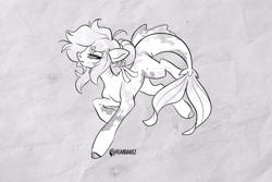 Size: 4096x2731 | Tagged: safe, artist:kez, oc, oc only, oc:killi thaum, original species, pony, shark, shark pony, cloven hooves, grayscale, monochrome, solo