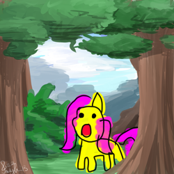 Size: 2000x2000 | Tagged: safe, artist:phillypu, fluttershy, pegasus, pony, g4, forest, high res, open mouth, quality, solo