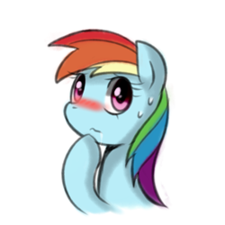 Size: 1000x1000 | Tagged: safe, artist:maren, rainbow dash, pegasus, pony, g4, 2013, blushing, blushing profusely, bust, doodle, drool, female, hoof on chin, mare, old art, portrait, simple background, solo, sweat, sweatdrop, white background