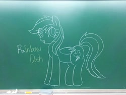 Size: 960x720 | Tagged: safe, artist:maren, rainbow dash, pegasus, pony, g4, 2013, chalkboard, doodle, female, irl, mare, old art, open mouth, photo, solo, traditional art