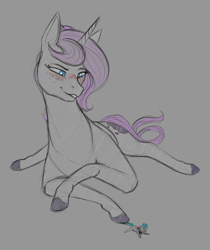 Size: 1050x1250 | Tagged: safe, artist:stray prey, oc, oc only, oc:inkwell, oc:lucent, pony, unicorn, blushing, female, freckles, lying down, mare, micro, prone