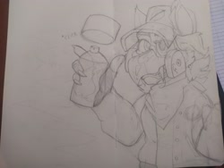 Size: 4000x3000 | Tagged: safe, artist:xasslash, oc, oc only, oc:flynn the icecold, griffon, bandana, cap, clothes, hat, male, mask, photo, respirator, sketch, solo, spray paint, traditional art