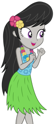 Size: 1800x4100 | Tagged: artist needed, source needed, safe, octavia melody, human, equestria girls, g4, clothes, clothes swap, female, flower, grass skirt, hawaiian flower in hair, high res, hula, hulaoctavia, lei, simple background, skirt, solo, transparent background