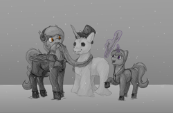 Size: 2300x1500 | Tagged: safe, artist:stray prey, oc, oc only, oc:flare, oc:lucent, bat pony, pony, unicorn, bat pony oc, colt, duo, female, foal, male, mare, mother and child, mother and son, simple background, snowpony, traditional art