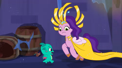 Size: 3072x1727 | Tagged: safe, screencap, pipp petals, sparky sparkeroni, dragon, pegasus, pony, g5, haunted house (episode), my little pony: tell your tale, spoiler:g5, spoiler:my little pony: tell your tale, spoiler:tyts01e31, baby, baby dragon, duo, duo male and female, female, high res, male, mare, open mouth, open smile, running, smiling, youtube link