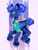 Size: 1542x2048 | Tagged: safe, artist:p0nyplanet, princess luna, alicorn, pony, between dark and dawn, g4, abstract background, clothes, shirt, smiling, solo