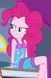 Size: 621x956 | Tagged: safe, screencap, pinkie pie, human, equestria girls, equestria girls specials, g4, my little pony equestria girls: better together, my little pony equestria girls: sunset's backstage pass, bare shoulders, bedroom eyes, clothes, cropped, nightgown, pajamas, sleeveless, solo