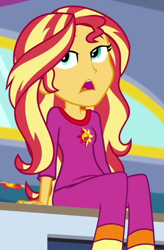 Size: 494x751 | Tagged: safe, screencap, sunset shimmer, human, equestria girls, equestria girls specials, g4, my little pony equestria girls: better together, my little pony equestria girls: sunset's backstage pass, clothes, cropped, pajamas, solo