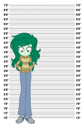 Size: 938x1384 | Tagged: safe, edit, screencap, wallflower blush, human, equestria girls, g4, arrested, clothes, cuffs, debate in the comments, handcuffed, hands behind back, looking down, mugshot, punish the villain, reality ensues, size chart, size comparison, solo