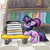 Size: 900x900 | Tagged: safe, artist:zutcha, sci-twi, twilight sparkle, pony, unicorn, g4, book, bookshelf, collar, equestria girls ponified, female, glasses, pet tag, pettwi, pony pet, solo, that pony sure does love books, unicorn sci-twi