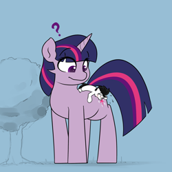 Size: 2713x2713 | Tagged: safe, artist:vipy, twilight sparkle, oc, oc:vipy, earth pony, pony, unicorn, g4, biting, giant pony, high res, macro, outdoors, tree, unicorn twilight