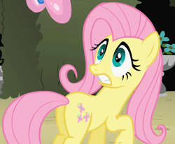 Size: 784x646 | Tagged: safe, screencap, fluttershy, butterfly, pegasus, pony, the return of harmony, butt, cropped, flutterbutt, gritted teeth, i watch it for the plot, looking back, plot, teeth, wingless