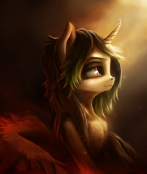 Size: 1500x1778 | Tagged: safe, artist:stdeadra, oc, alicorn, pony, green hair, horn, light, pink eyes, solo, wings