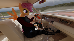 Size: 3840x2160 | Tagged: safe, artist:flutterpink_3d, scootaloo, pegasus, anthro, plantigrade anthro, g4, 3d, blender, blender cycles, car, clothes, dodge charger, driving, female, high res, outdoors, road, solo, vehicle
