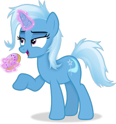 Size: 3486x3722 | Tagged: safe, artist:anime-equestria, trixie, pony, unicorn, g4, donut, female, food, high res, horn, levitation, lidded eyes, magic, mare, messy mane, simple background, solo, telekinesis, transparent background, vector