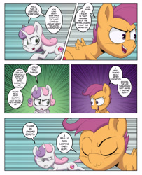 Size: 3000x3700 | Tagged: safe, artist:begoliah, apple bloom, scootaloo, sweetie belle, pegasus, pony, unicorn, comic:crusaders, g4, comic, cutie mark crusaders, female, high res, uwu