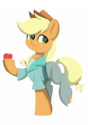 Size: 2896x4096 | Tagged: safe, artist:skylinepony_, applejack, earth pony, pony, g4, apple, female, food, mare, simple background, smiling, solo, standing on two hooves, white background
