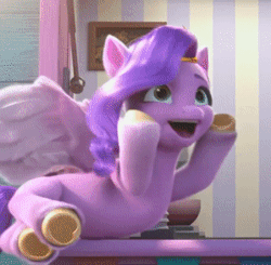 Size: 299x293 | Tagged: safe, edit, edited screencap, screencap, pipp petals, pegasus, pony, ali-conned, g5, my little pony: make your mark, my little pony: make your mark chapter 2, spoiler:my little pony: make your mark chapter 2, spoiler:mymc02e04, adorapipp, animated, cropped, cute, female, gif, i watch it for the ears, mare, palindrome get, solo focus