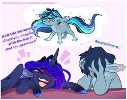 Size: 1290x1014 | Tagged: safe, artist:eve-of-halloween, princess luna, oc, oc:intemp, alicorn, hybrid, original species, pony, predorus, hallowverse, tumblr:askmotherlyluna, g4, ask, blushing, body markings, canon x oc, chest fluff, chibi, claws, coat markings, colored wings, couple, crown, crying, cute, duo, ear fluff, embarrassed, ethereal mane, facial markings, female, fingers, galaxy mane, gradient hooves, gradient mane, gradient wings, happy, hooves, horn, jewelry, laughing, long hair, long mane, long tail, male, mare, next generation, rainbow power, rainbow power-ified, regalia, scar, shipping, simple background, sparkles, spots, stallion, tail, tears of joy, teeth, unshorn fetlocks, wings