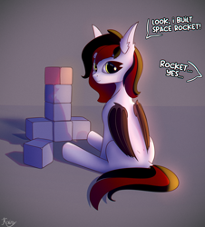 Size: 3593x3975 | Tagged: safe, artist:kainy, alicorn, pony, blocks, commission, dialogue, high res, phallic symbol, sitting