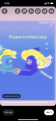 Size: 828x1792 | Tagged: safe, artist:enperry88, end zone, earth pony, fairy, pixie, pony, g4, blue background, fairy wings, football, friendship student, gradient background, happy, looking at each other, looking at someone, pixie pony, raised hoof, simple background, smiling, sports, wings