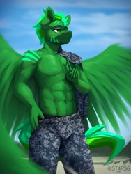 Size: 1350x1800 | Tagged: safe, artist:st4rs6, oc, oc only, oc:daylight, pegasus, anthro, clothes, commission, equine, looking away, solo, wings