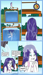 Size: 1024x1770 | Tagged: safe, artist:serisabibi, rarity, human, equestria girls, g4, 2020, bare shoulders, belly button, bikini, breasts, clothes, commission, dunk tank, female, sleeveless, swimsuit, underwater, water, wet, wet hair