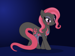Size: 2948x2223 | Tagged: safe, artist:badumsquish, derpibooru exclusive, trixie, hybrid, monster pony, pony, salazzle, g4, alternate cutie mark, alternate hair color, alternate hairstyle, bedroom eyes, eyeliner, eyeshadow, female, gradient background, high res, long tail, looking at you, makeup, pokefied, pokémon, ponified, ponymon, race swap, show accurate, slit pupils, smiling, smirk, solo, species swap, tail, two toned coat