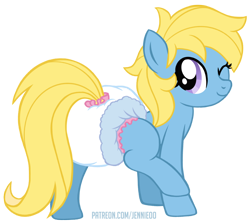 Size: 900x803 | Tagged: safe, artist:jennieoo, oc, oc:cream, earth pony, pony, cute, diaper, diaper fetish, fetish, non-baby in diaper, one eye closed, patreon, patreon reward, show accurate, simple background, sketch, solo, transparent background, wink