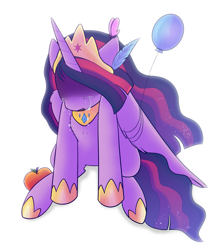 Size: 1749x1950 | Tagged: safe, artist:nikytale, twilight sparkle, alicorn, pony, g4, the last problem, balloon, crying, female, hoof shoes, immortality blues, jewelry, mare, older, older twilight, older twilight sparkle (alicorn), peytral, princess twilight 2.0, simple background, solo, tiara, twilight sparkle (alicorn), twilight will outlive her friends, white background