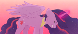 Size: 1889x834 | Tagged: safe, artist:nikytale, twilight sparkle, alicorn, pony, g4, the last problem, crying, female, glowing, glowing horn, gradient background, horn, immortality blues, mare, older, older twilight, older twilight sparkle (alicorn), peytral, princess twilight 2.0, solo, twilight sparkle (alicorn)