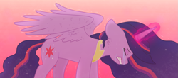 Size: 1889x834 | Tagged: safe, artist:nikytale, twilight sparkle, alicorn, pony, g4, the last problem, crying, female, glowing, glowing horn, gradient background, horn, immortality blues, mare, older, older twilight, older twilight sparkle (alicorn), peytral, princess twilight 2.0, solo, twilight sparkle (alicorn), twilight will outlive her friends